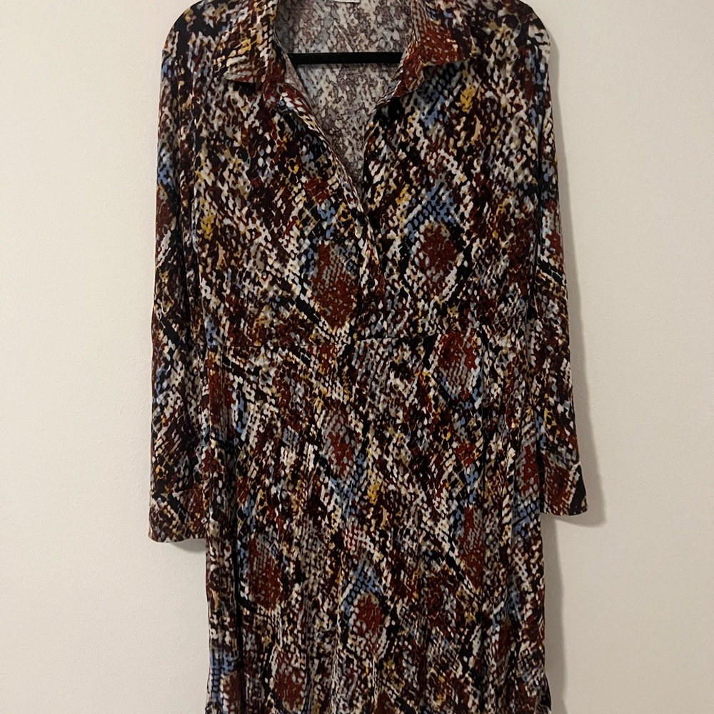 Spense Brown and Blue Long Sleeve Dress